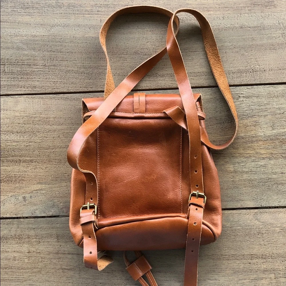 Leather Tassel Drawstring Backpack - Brown
